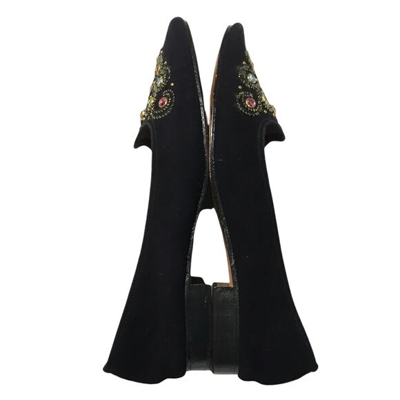 Saks Fifth Avenue Flats Gem Embellished Black Velvet Round Toe Slip On Loafer 7 - Picture 5 of 13